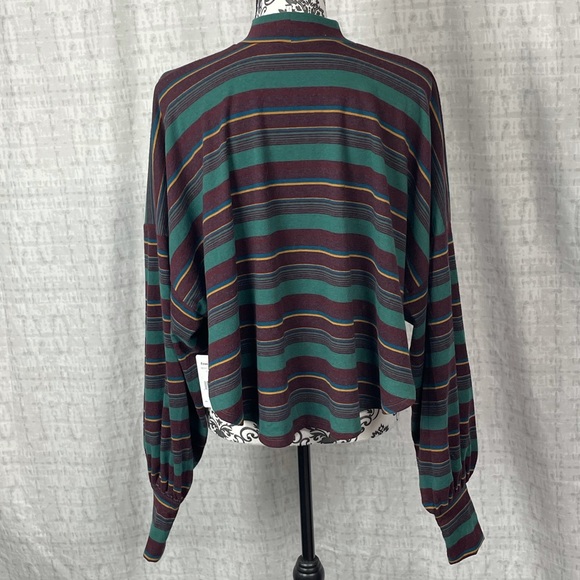 Free People Steph Mock Neck Long Sleeve Striped  Top Pine Combo Size Small - Picture 11 of 13